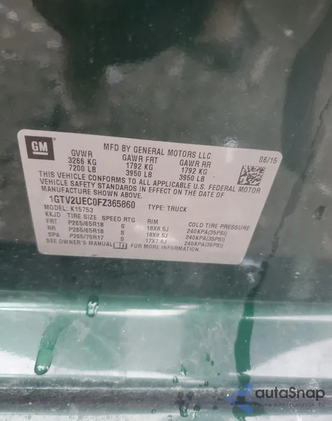 2015 GMC Sierra K1500 Sle из США, поврежденный, VIN 1GTV2UEC0FZ365860